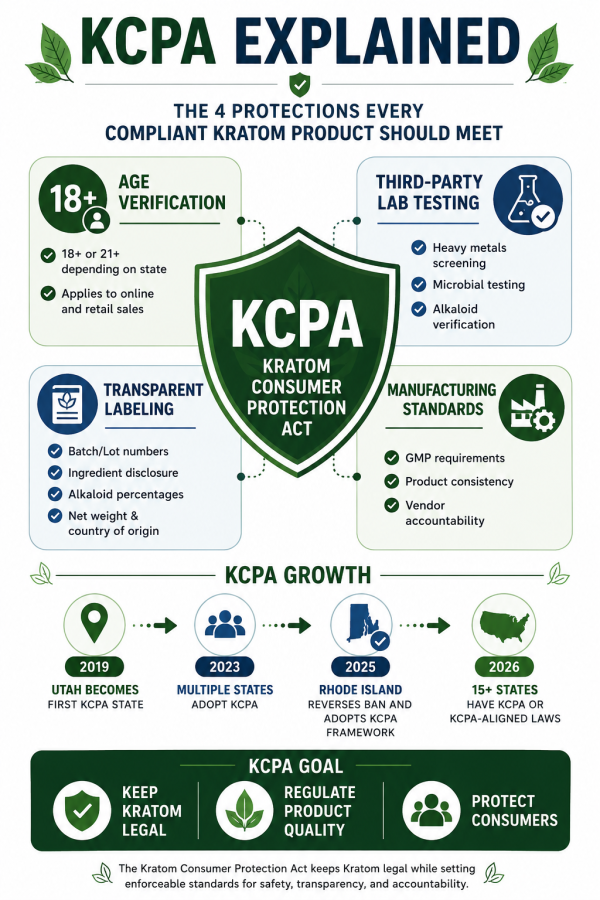 The Kratom Consumer Protection Act (KCPA) Explained 3 KCPA infographic explaining Kratom age verification